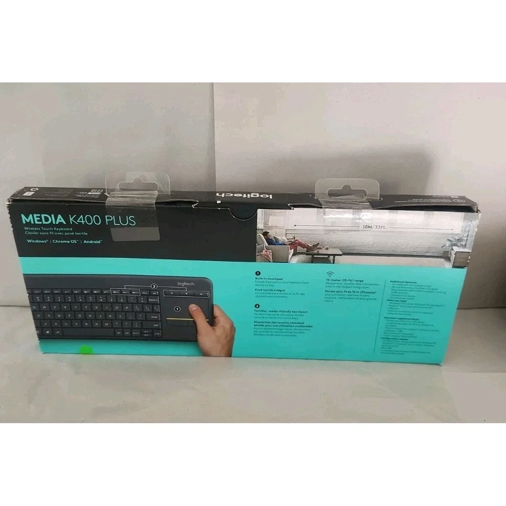 New Logitech Wireless Compact Touch Keyboard Media K400 Plus Mouse Pad Black